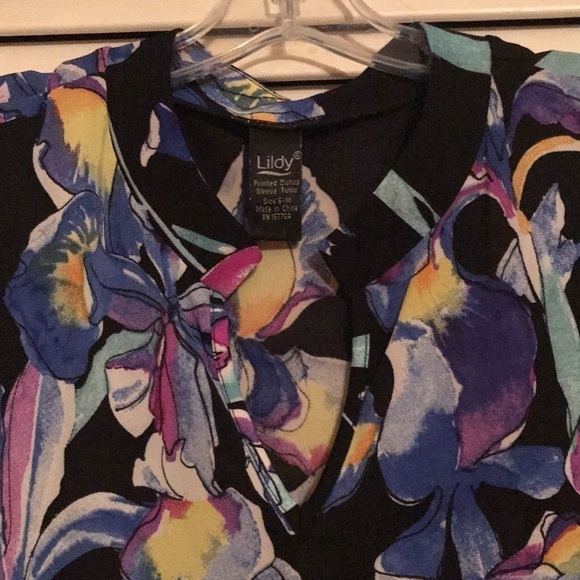 Lildy Tunic/Loungewear Beautiful watercolor Floral Black/Blue/Soft/Stetchy S/M - Picture 5 of 10